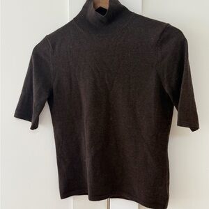 Brown Merino WoolShort-Sleeve Turtleneck Sweater